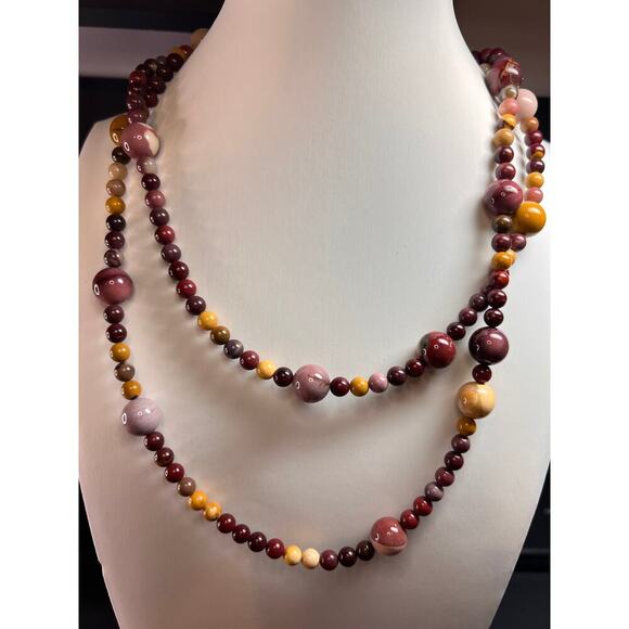 NEW Mookaite Jasper station 36 inch necklace with sterling silver clasp - Picture 2 of 15